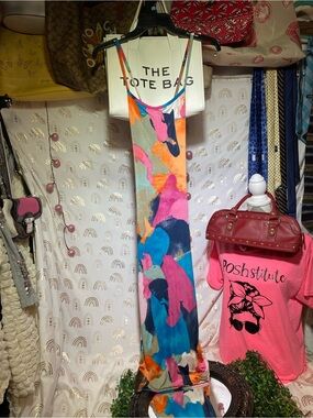 Maxi Tank Dress in Multicolor Abstract Print